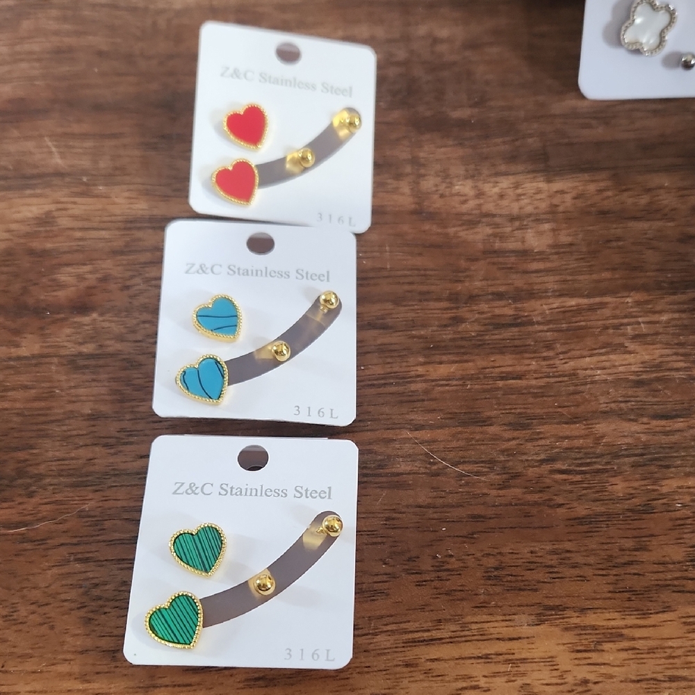 Fashion Jewelry Heart Earrings Set - Red, Teal, Green
